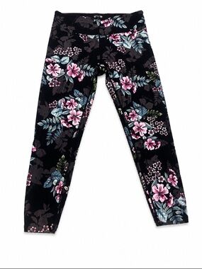 NWT Calvin Klein Performance Floral Leggings Medium Black Pink High Rise